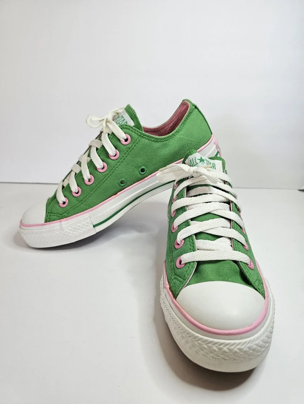 Vintage 2004 Converse All Star Green Pink Low Top Sneakers Women's 7 Y2K RARE